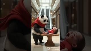 panda saves the baby from escalator #cartoon #cartooncharacter #ai #funny #cartoonpanda