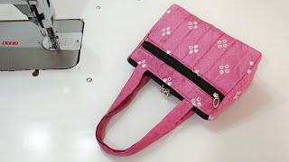 हैंडबैग कैसे बनाएं || Beautiful zipper Handbag cutting and stitching at home/ bag bnane ka tarika