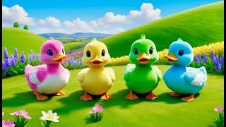 Five Little Ducks Colorful Song | Fun Counting and Animal Song for Kids | Nursery Rhymes Kids Songs