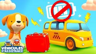La batterie cassée de la voiture électrique  Véhicules d'assistance : Dessin animé pour enfants