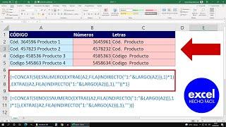 Extraer los NÚMEROS y las LETRAS de un Texto en Excel (Fórmula Mágica)