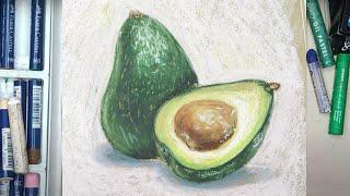 Спелый авокадо масляной пастелью | Drawing avocado with Oil Pastels | Speed Painting