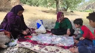 A brave mother preparing a gazebo for her children to live in.