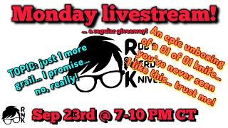 Join the Monday Rob’s Nerdy Knives livestream on 9-23-24 @ 7 PM CT… an epic unboxing of a 01 of 01!