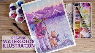 Mountains| Drawing watercolor illustration| Акварельная иллюстрация