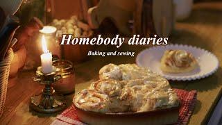 Coziest day of fall Sewing and Bakingnew sewing project, baking cinnamon roll, homebody diaries