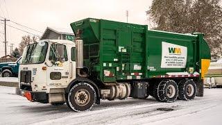 McNeilus AutoReach Garbage Truck in the Snow!