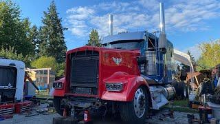 August 10, 2023 установка пневмосистемы часть 2 на Kenworth W900L Flat Top 3406E Cat 550Hp￼