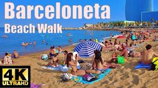 ️ Barcelona Beach Walk 4K , Playa de la Barceloneta Spain