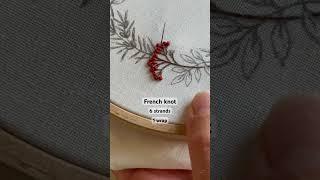 #frenchknot in 6 strands 1 wrap - perfect for this rowan berries. #embroideryprocess #embroidery