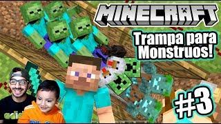 Trampa de Creepers y Zombies en Minecraft | Atrapamos a Monstruos | Juegos Karim Juega