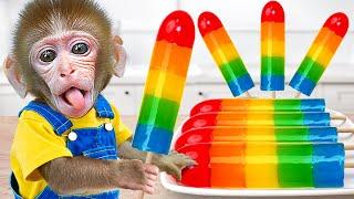 Monkey BuBu Makes So Sweet Rainbow Jelly and Swims in the Pool with Duckling | MONO BUBU ESP