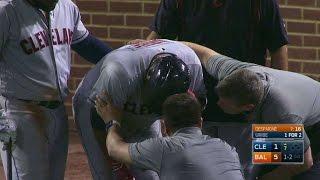 CLE@BAL: Uribe shaken up after being on the ear