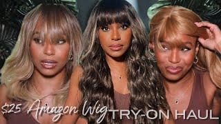 TRYING CHEAP $25 AMAZON WIGS (with bangs)! AMAZON WIG TRY-ON HAUL! IM SHOCKED! ALWAYSAMEERA