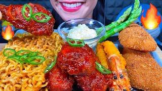 ASMR SPICY NOODLES, FRIED FISH, FRIED SHRIMP, SPICY FRIED CHICKEN MUKBANG MASSIVE Eating Sounds