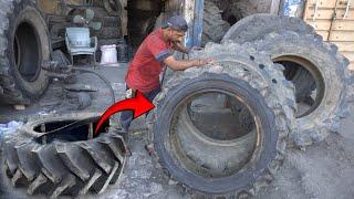 How To Repair a Completely Brusted Tractor Tyre for $15 and save the owner's $500