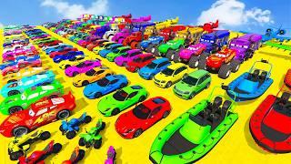 GTA V SPIDER-MAN 2️ New Crazy Car Racing Challenge Friends With Super Car Motorcycle Plane and Boat