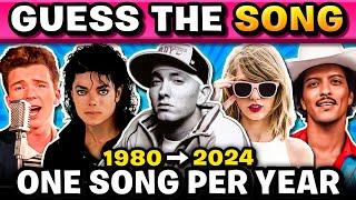 GUESS THE SONG  One Song Per Year 1980 - 2024 | Music Quiz