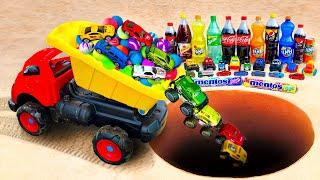 Dump Truck Marble Run Race ASMR with Bouncy Balls, Racing Cars in Water Slide l Satisfying Video