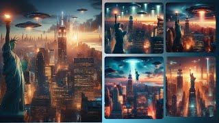 A mesmerizing and awe-inspiring futuristic cityscape at dusk skyscrapers towering structures