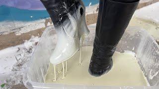 Boots Stuck in smelly liquid, Heeled Boots stuck in Non-Newtonian Fluid, Boots Stuck Hard (vol. 68)