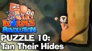 Worms Revolution: Puzzle 10 - Tan Their Hides (Puzzles Walkthrough)