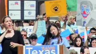 Chau Tran speaks at the Save Texas Schools Rally