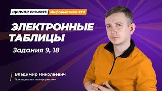 Щелчок по информатике - 2023. Электронные таблицы. Задания 9, 18. Информатик БУ