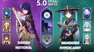 C0 Raiden National & C0 Wanderer Hypercarry | Spiral Abyss Floor 12 | Genshin Impact 5.0