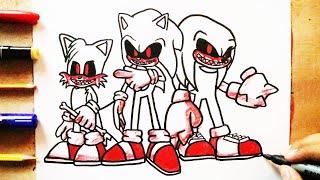 COMO DIBUJAR a SONIC.EXE TEAM / Sonic Exe Knuckles Exe Tails Exe