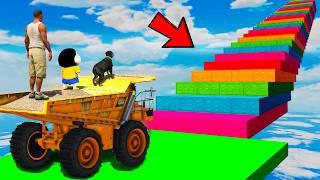 SHINCHAN AND FRANKLIN TRIED THE IMPOSSIBLE COLORFUL LONG STAIRS PARKOUR CHALLENGE GTA 5