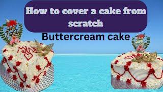 How to cover a cake in buttercream and get a sharp edge/  Simple White Buttercream Icing