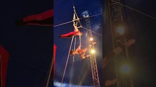 Extreme Trapeze Act: Woman Spins from Tow Handle While Partner Hangs by Neck! #circus #trapeze #fair