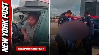 Bodycam footage shows the moment cops shoot and kill a motorist who tried to pull a gun