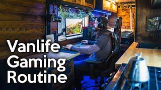 Cozy Vanlife Gaming Routine in Snowy Forest