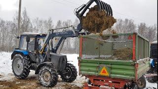 Погрузка и доставка корма СЕНАЖА коровам. А снег всё -  идёт и идёт... / за Русь !