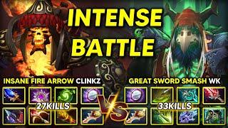 INTENSE SKELETON KING BATTLE | INSANE FIRE ARROW CLINKZ VS. GREAT SWORD SMASH WRAITH KING DOTA 2