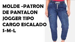 COMO HACER MOLDE DE PANTALON JOGGER TIPO CARGO- MOLDE ESCALADO -S-M-L