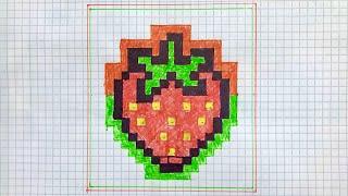 Strawberry Pixel Art. Полуниця Піксель Арт.  Как нарисовать по клеточкам клубнику.