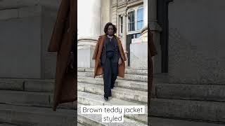 Brown teddy jacket styled one-way.