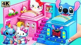 Hello Kitty & Stitch  Make Simple House in HOT vs COLD Style from Cardboard | DIY Miniature House