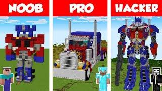 Minecraft NOOB vs PRO vs HACKER: TRANSFORMERS OPTIMUS STATUE HOUSE BUILD CHALLENGE / Animation