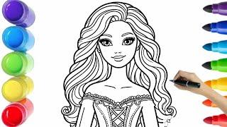 Very Cute Barbie Girl Drawing, Coloring, painting for Kids_Toddlers/ Easy drawing for kids