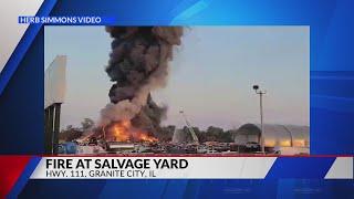 Massive tire fire at salvage yard in Madison, Illinois