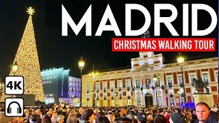 MADRID, Spain  FULL STREETS & Christmas Lights 4K Walking Tour