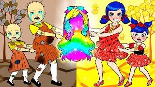 OMG! Who Got The Rainbow Hair? - Rich Ladybug VS Poor Squid Game Contest | DIY Paper Dolls & Cartoon