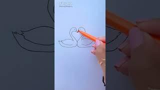 How to Draw Two Swans From heart shape #Shorts