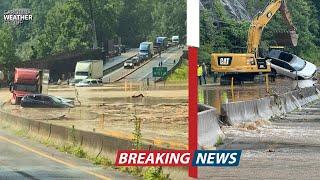 I-40 flooding in North Carolina & Tennessee closed from mudslide