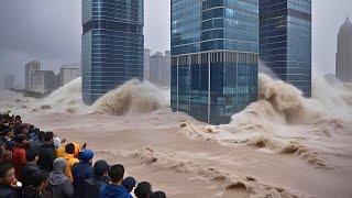 City Half Underwater! Multi-Storey Buildings Are Being Washed Away by Currents in China
