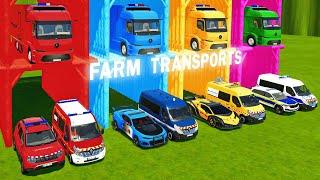 TRANSPORTING ALL POLICE CARS and AMBULANCE EMERGENCY VEHICLES WITH TRUCKS ! Farming Simulator 22